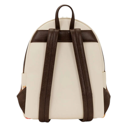 Winnie the Pooh Floral Bee Mid-Size Backpack with brown straps on a white background