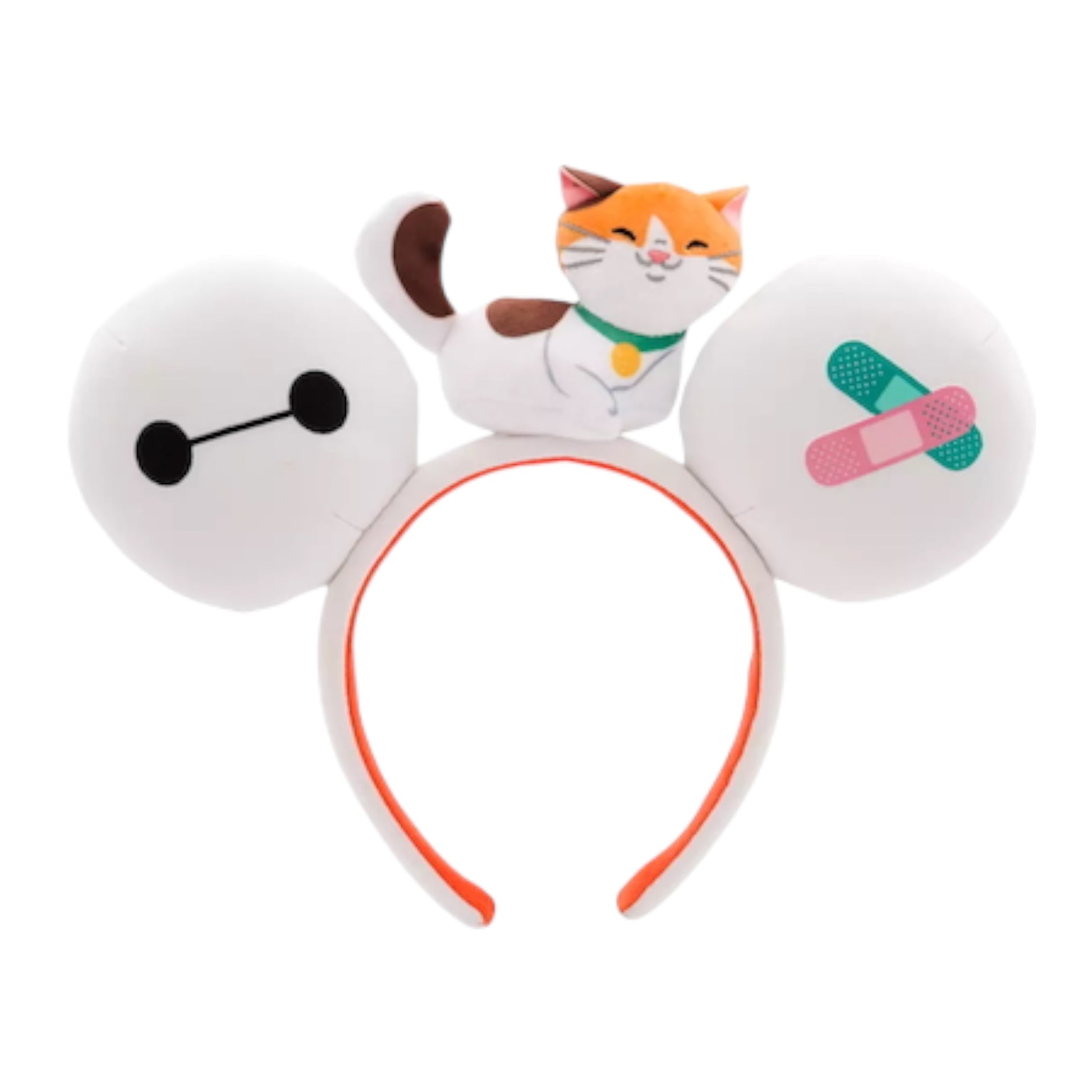 Headband with Baymax and Mochi design and bandage patches on a white background