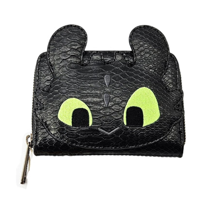 Toothless Zip Around Wallet with green eyes on a white background