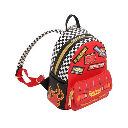 Lightning McQueen Rust-eze Backpack with racing theme design on a white background