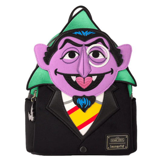 Backpack with Count von Count character design on a white background