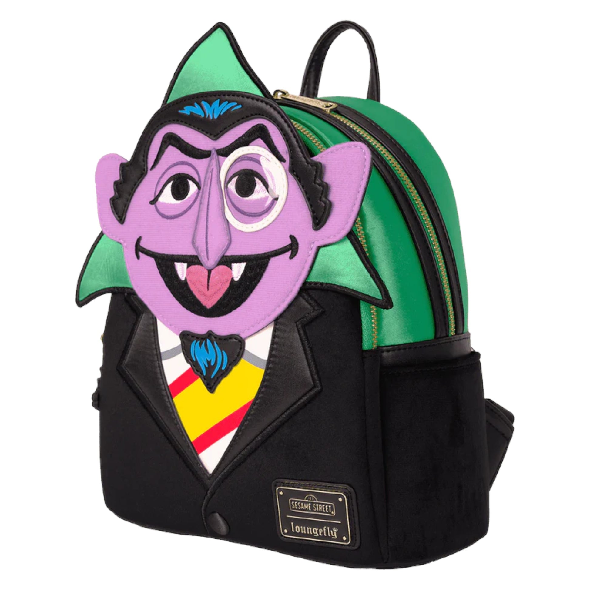 Backpack with Count von Count character design on a white background