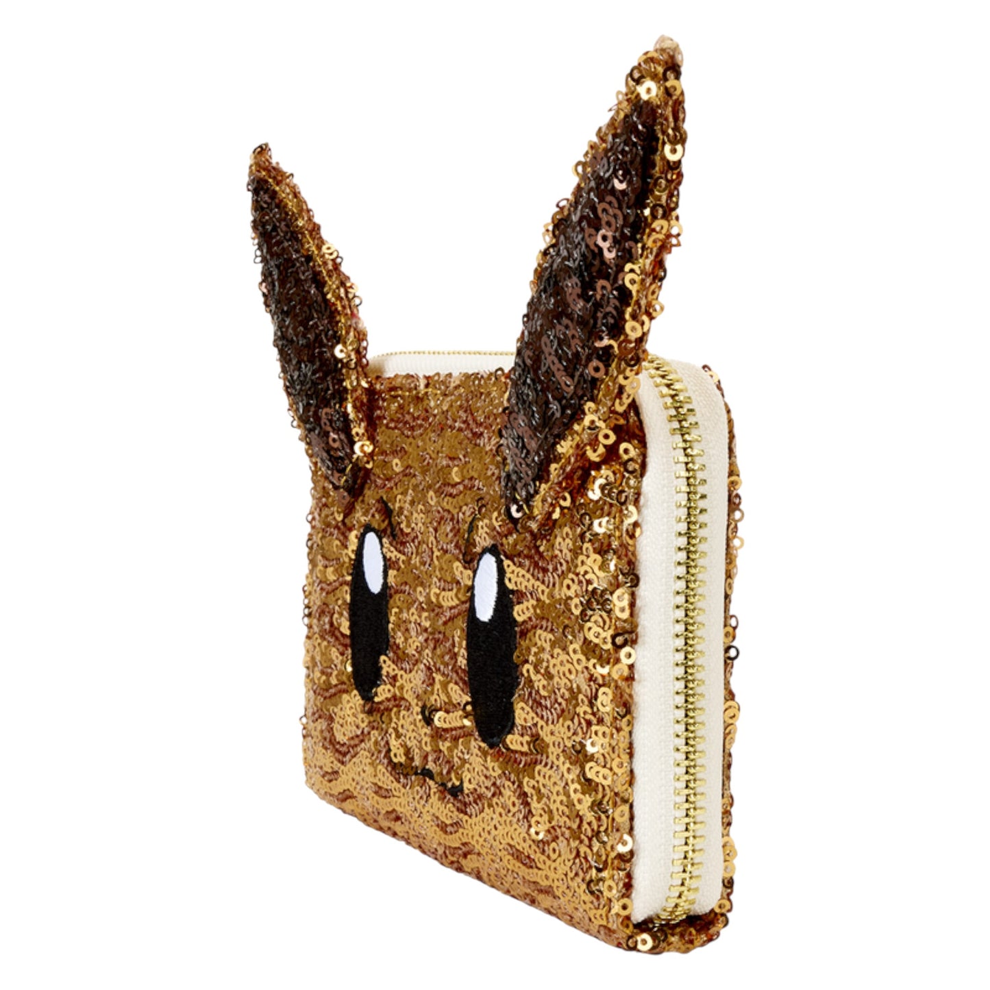 Gold Eevee sequin wallet head design wallet on a white background