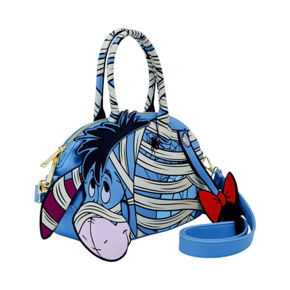 Mummy Eeyore character handbag with mummy pattern on a white background