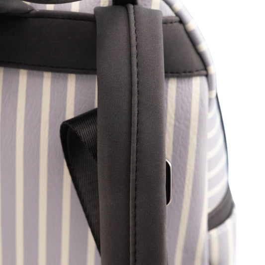 Close-up of Eeyore Striped Balloon  bag with a black strap on a white background