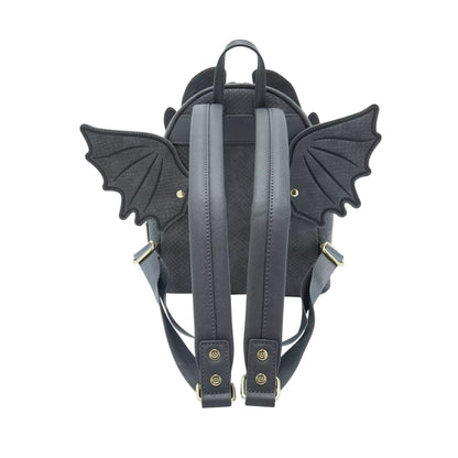 Grey How To Train Your Dragon Toothless Cosplay Mini Backpack designed like a dragon with wing design on a white background