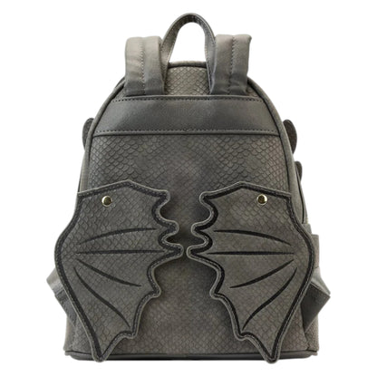 Gray How To Train Your Dragon Toothless Cosplay Mini Backpack designed like a dragon wing design on a white background