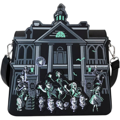 Haunted Mansion Bag with a design of a haunted house and ghostly figures on a white background