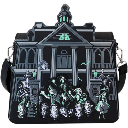 Haunted Mansion Bag with a design of a haunted house and ghostly figures on a white background