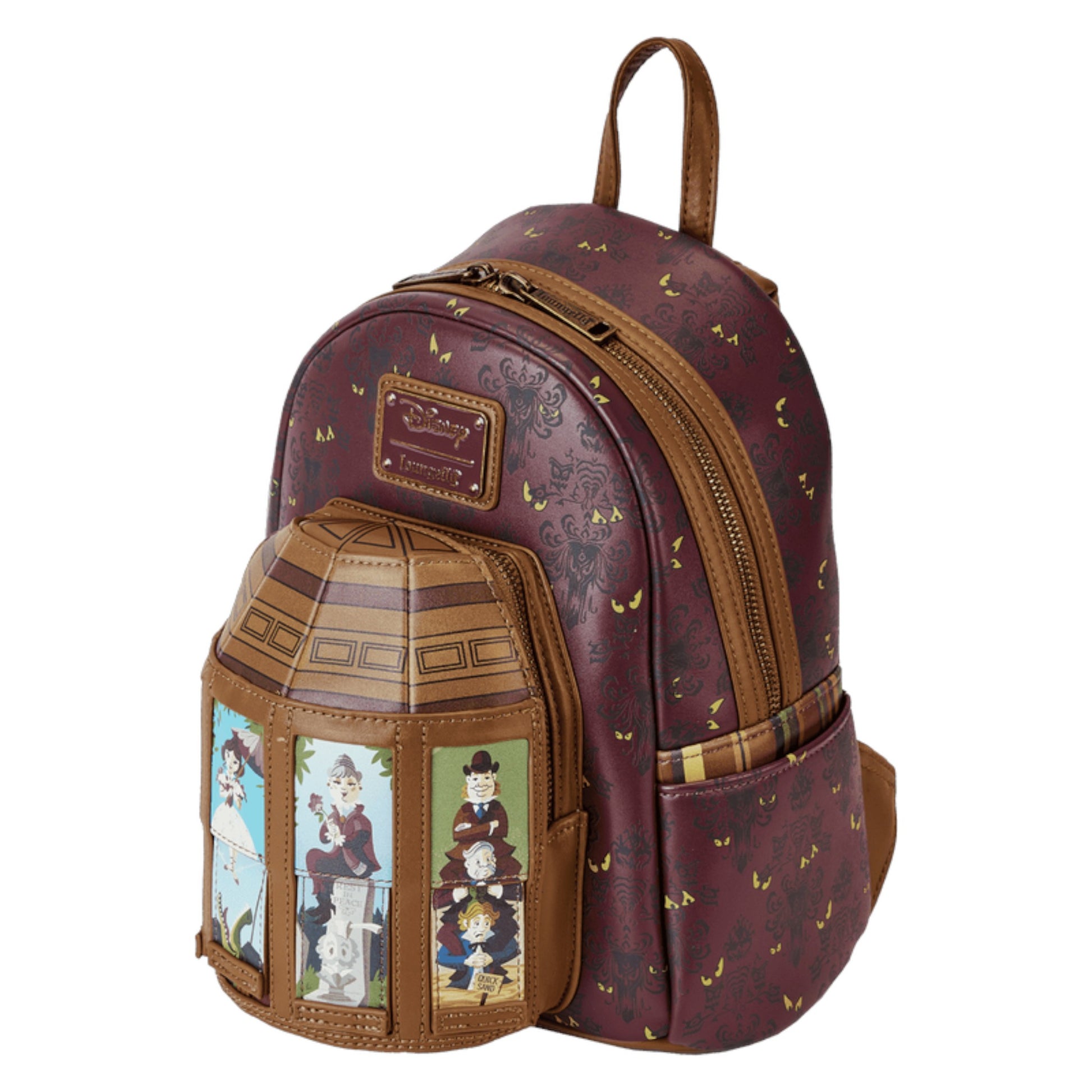 Backpack with Haunted Mansion Stretching Room Portraits character illustrations on a white background
