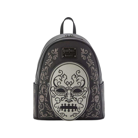 Backpack with Death Eater design and decorative patterns on a white background