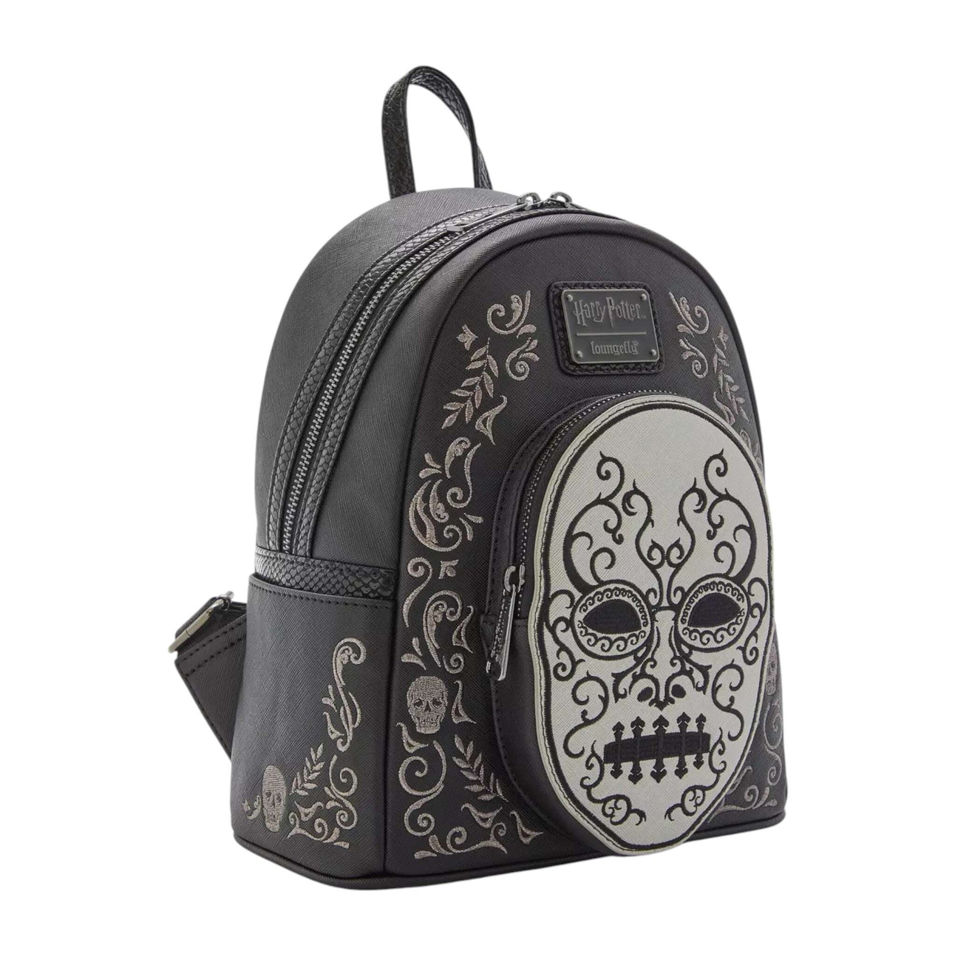 Black backpack with Death Eater  design on a white background