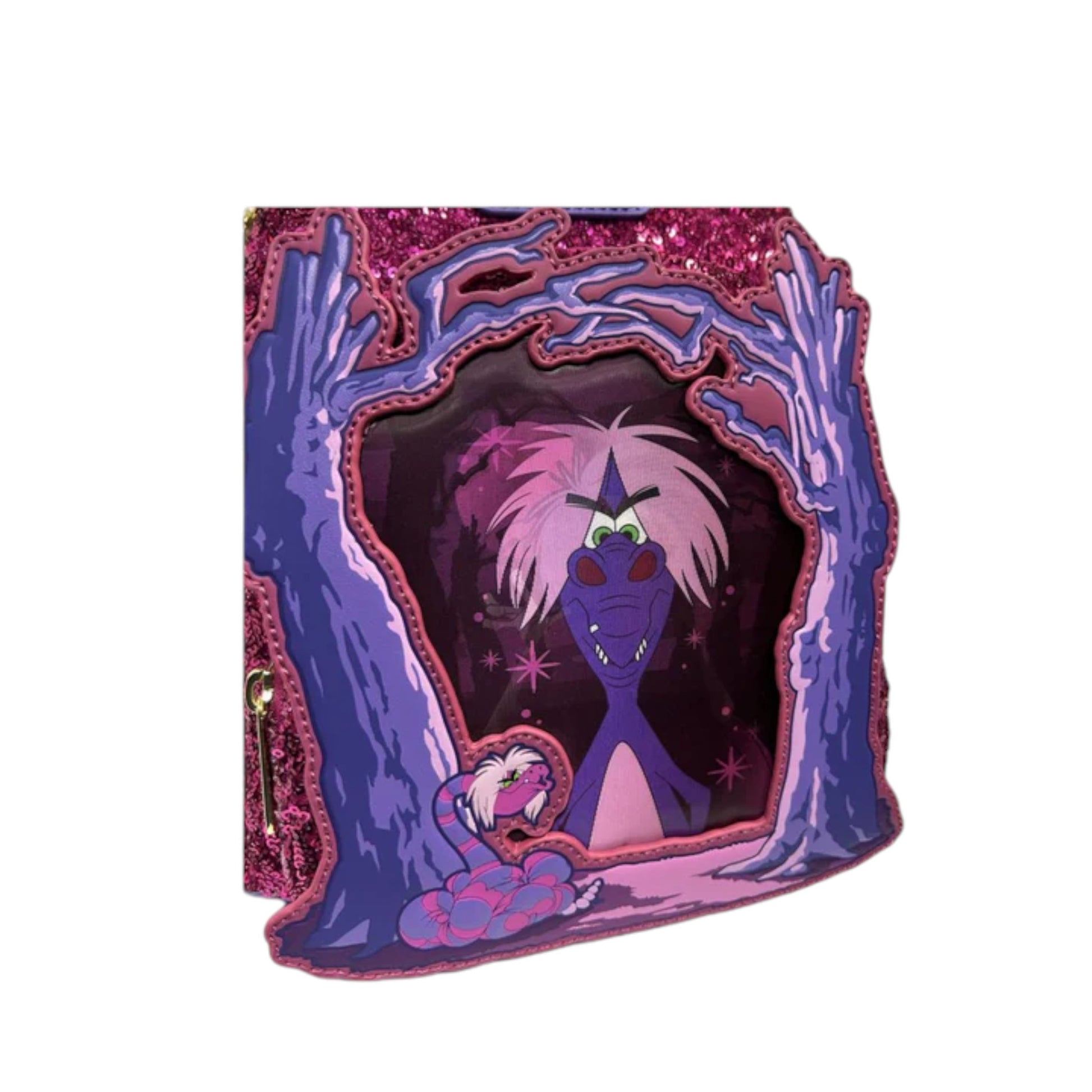 Dragon character with pink hair and purple outfit in a forest setting