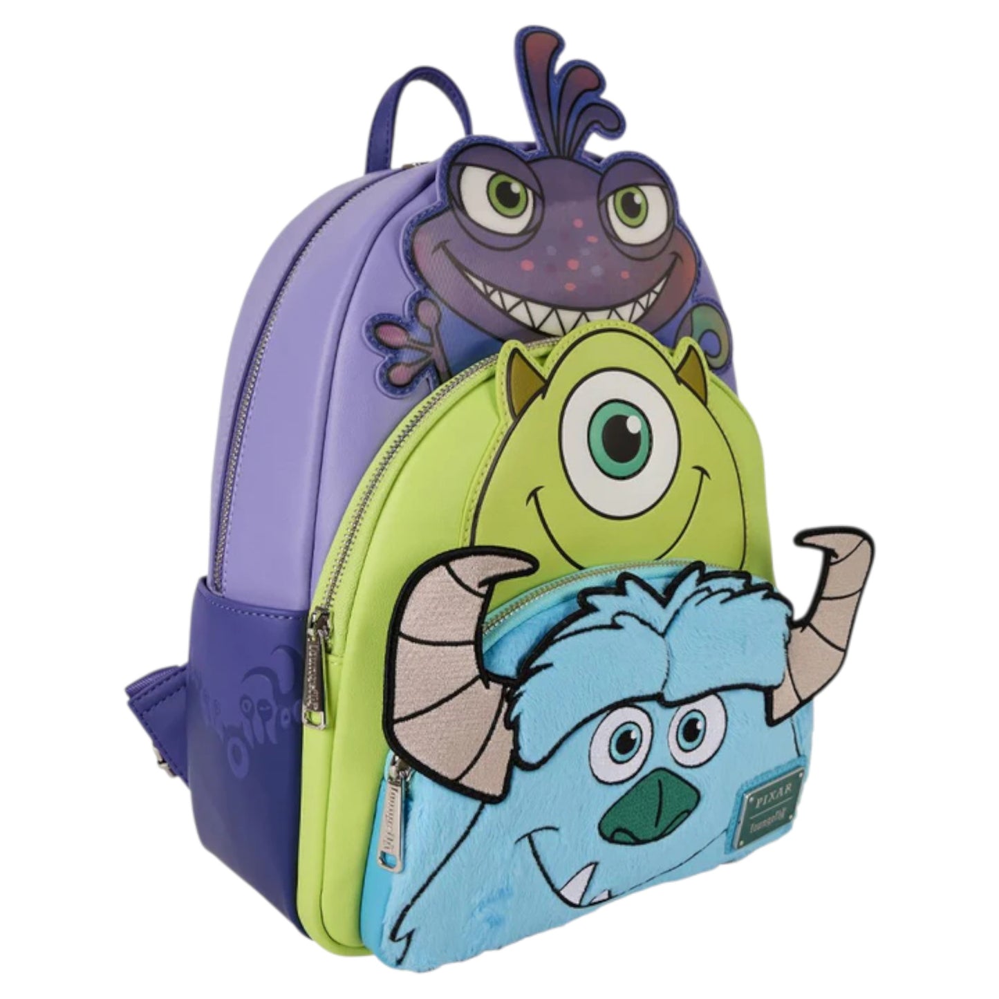 Backpack with Sulley, Mike, & Randall Triple Pocket character designs on a white background