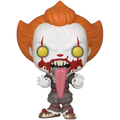 Funko Pop! vinyl figure of Pennywise with orange hair, yellow eyes, and a long tongue on a white background.