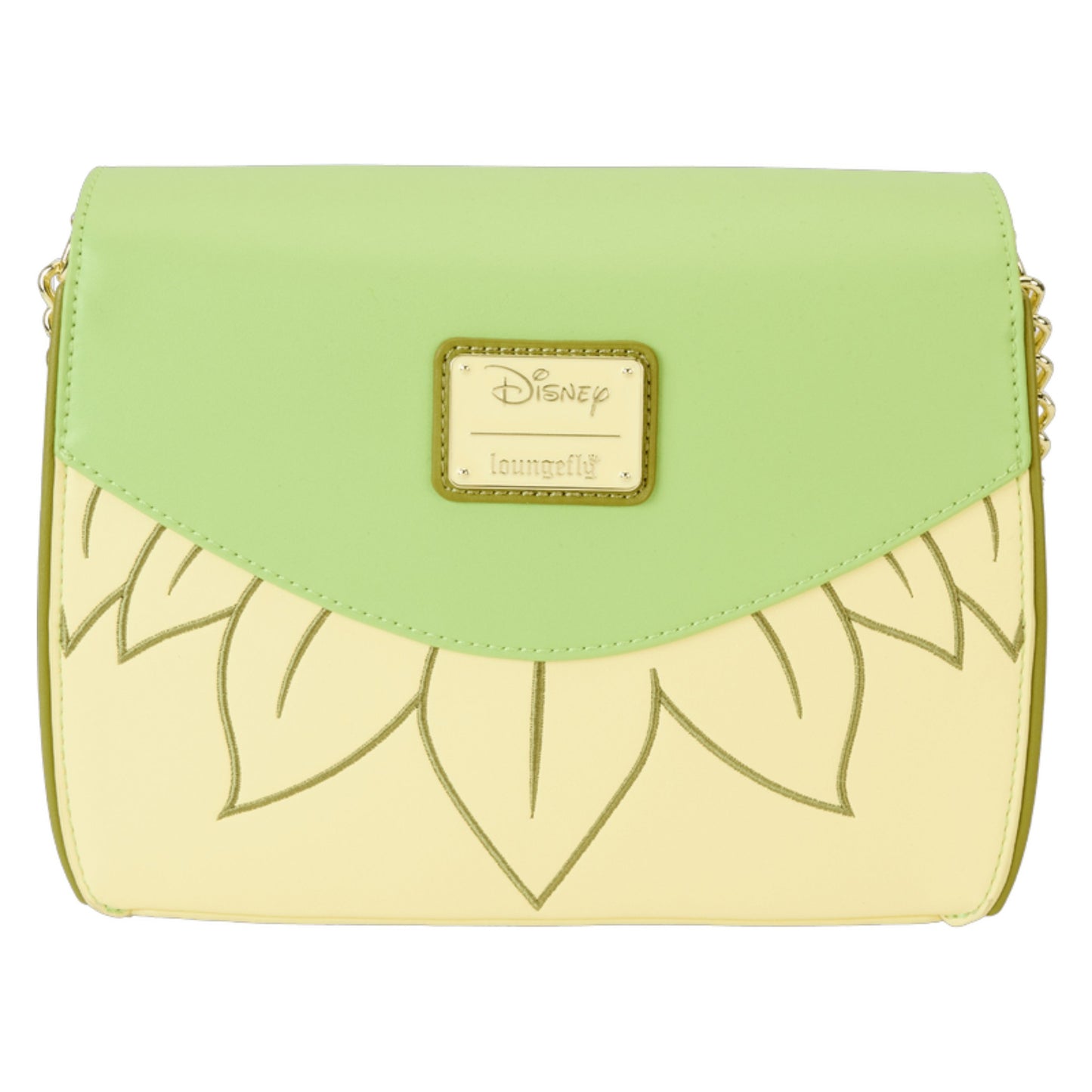 Green and white handbag with Disney Loungefly logo on a white background