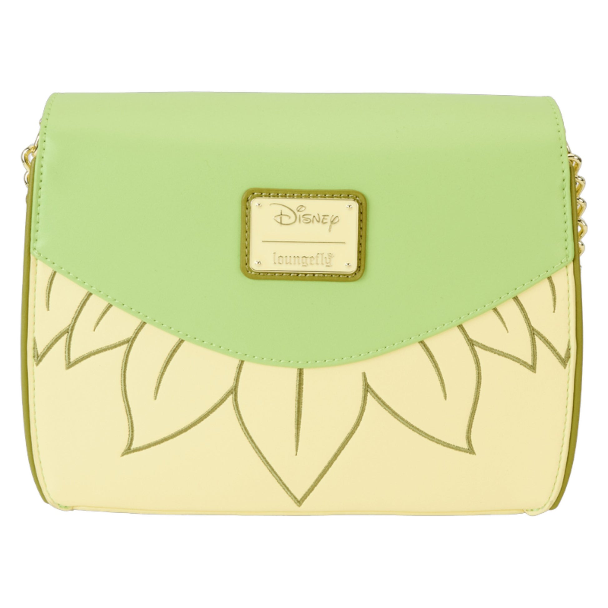 Green and white handbag with Disney Loungefly logo on a white background