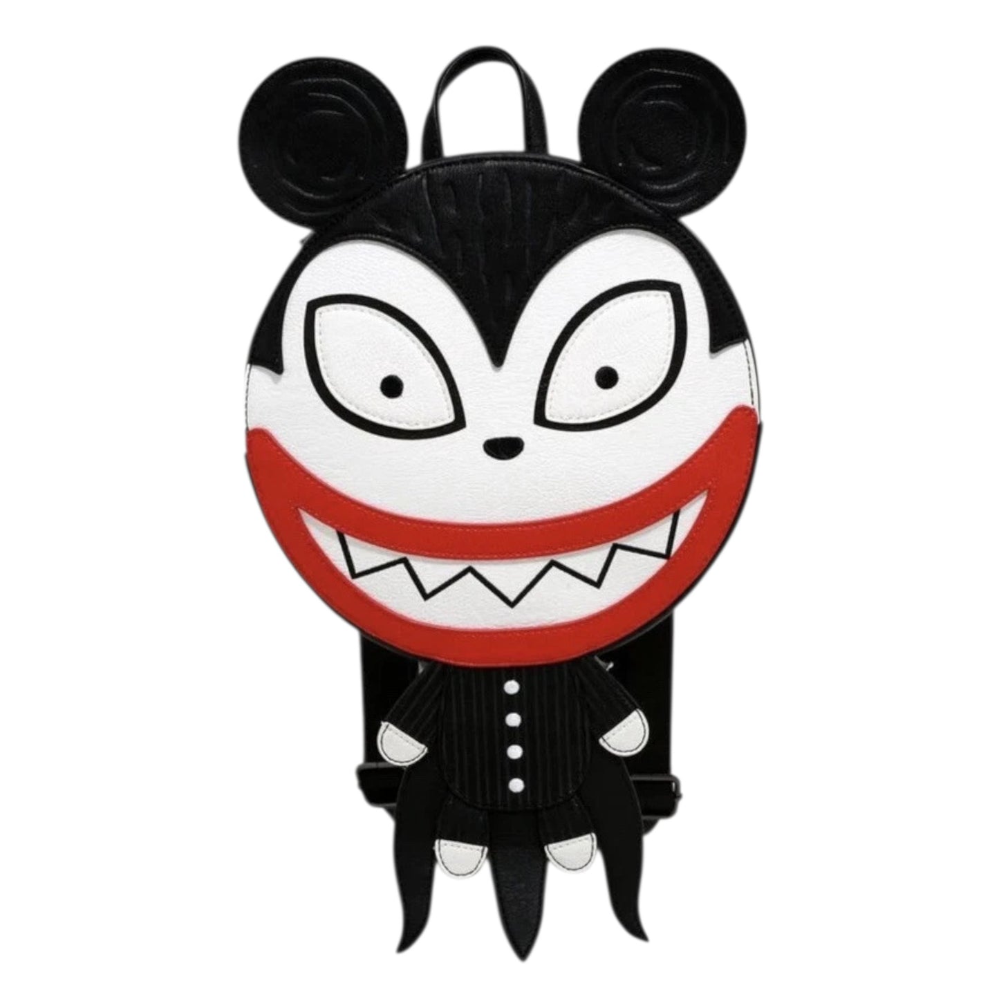 Backpack with a scary teddy design on a white background