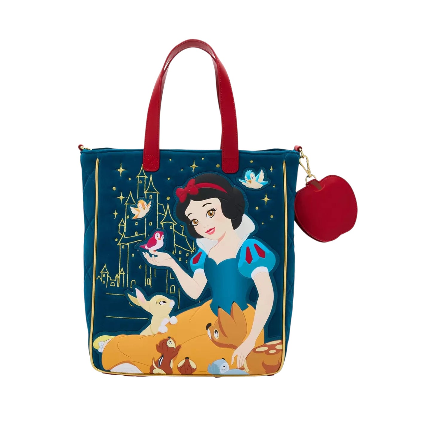 Tote bag with Snow White design with her animal friends on a white background