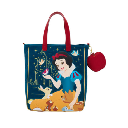 Tote bag with Snow White design with her animal friends on a white background