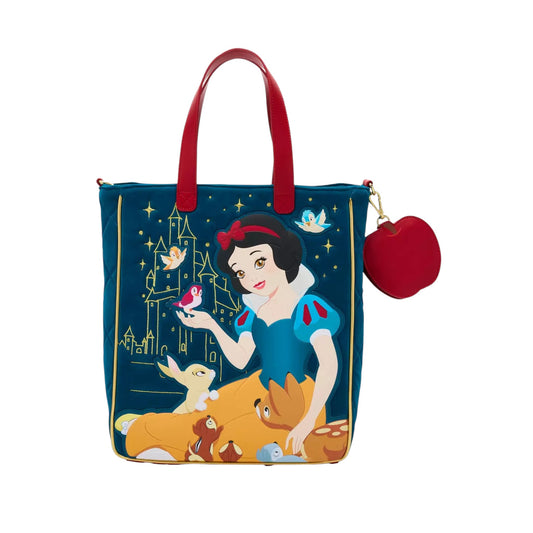 Tote bag with Snow White design with her animal friends on a white background