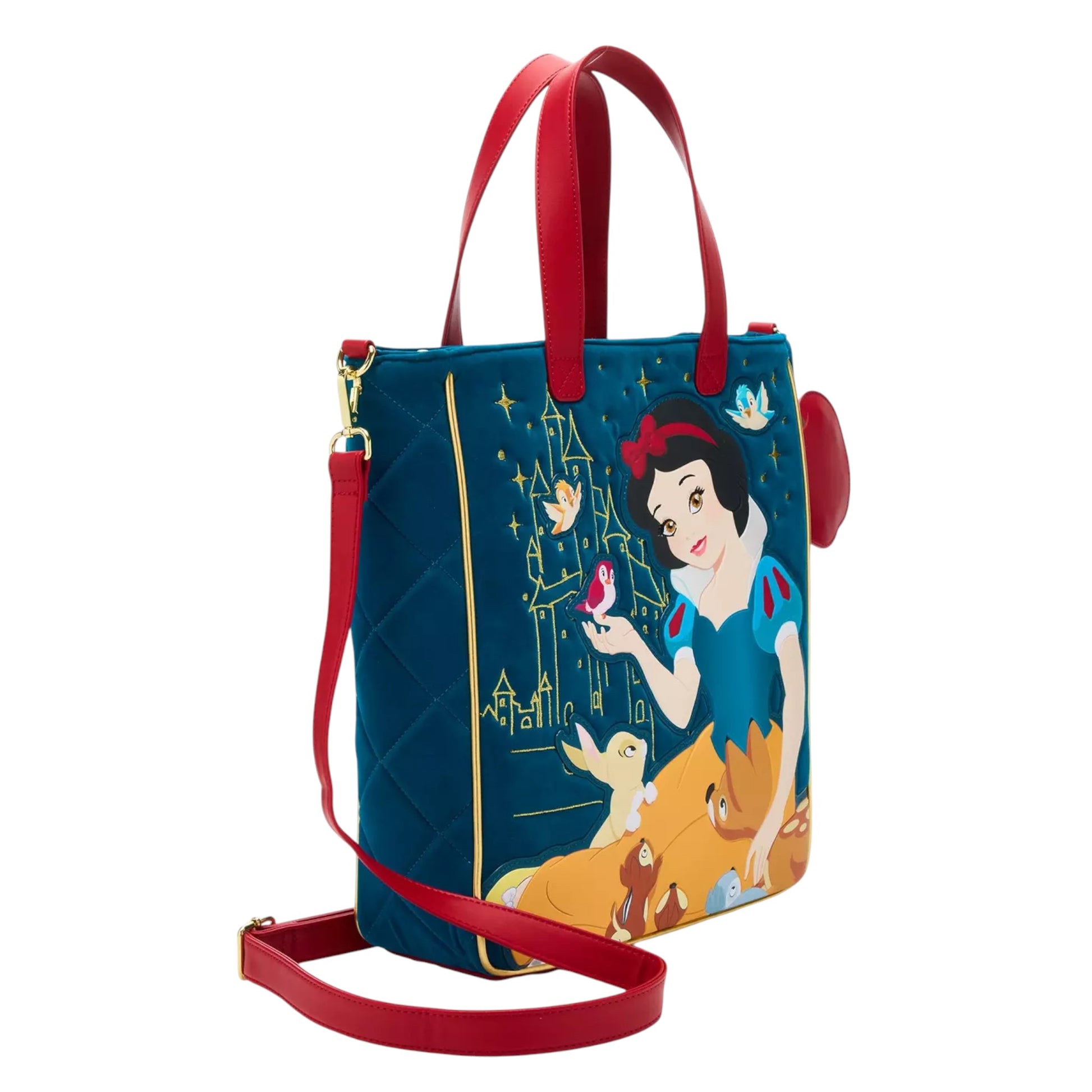 Tote bag with Snow White design with her animal friends on a white background