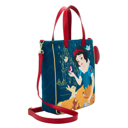 Tote bag with Snow White design with her animal friends on a white background