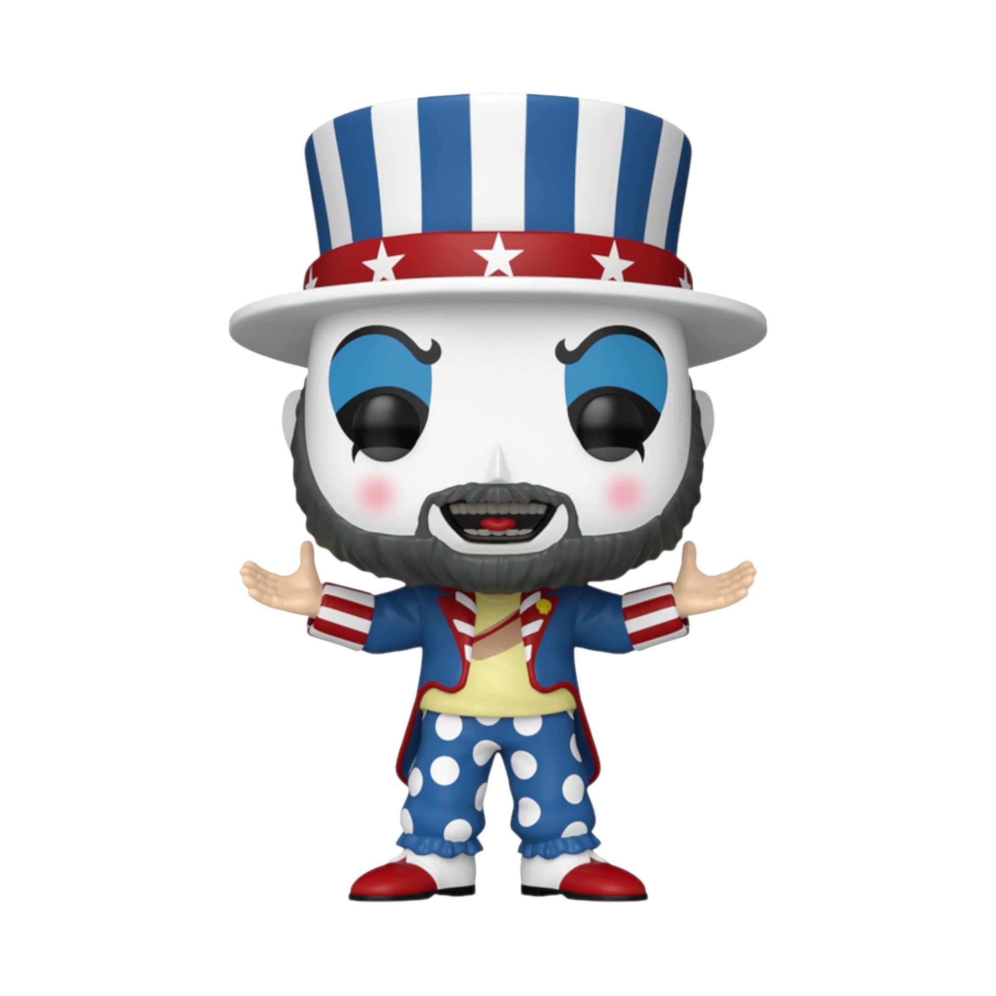 Funko Pop! vinyl figure of with a patriotic suit and top hat design on a white background