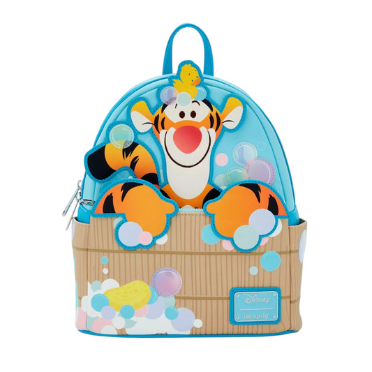 Backpack with Tigger character in the bathtub design on a white background