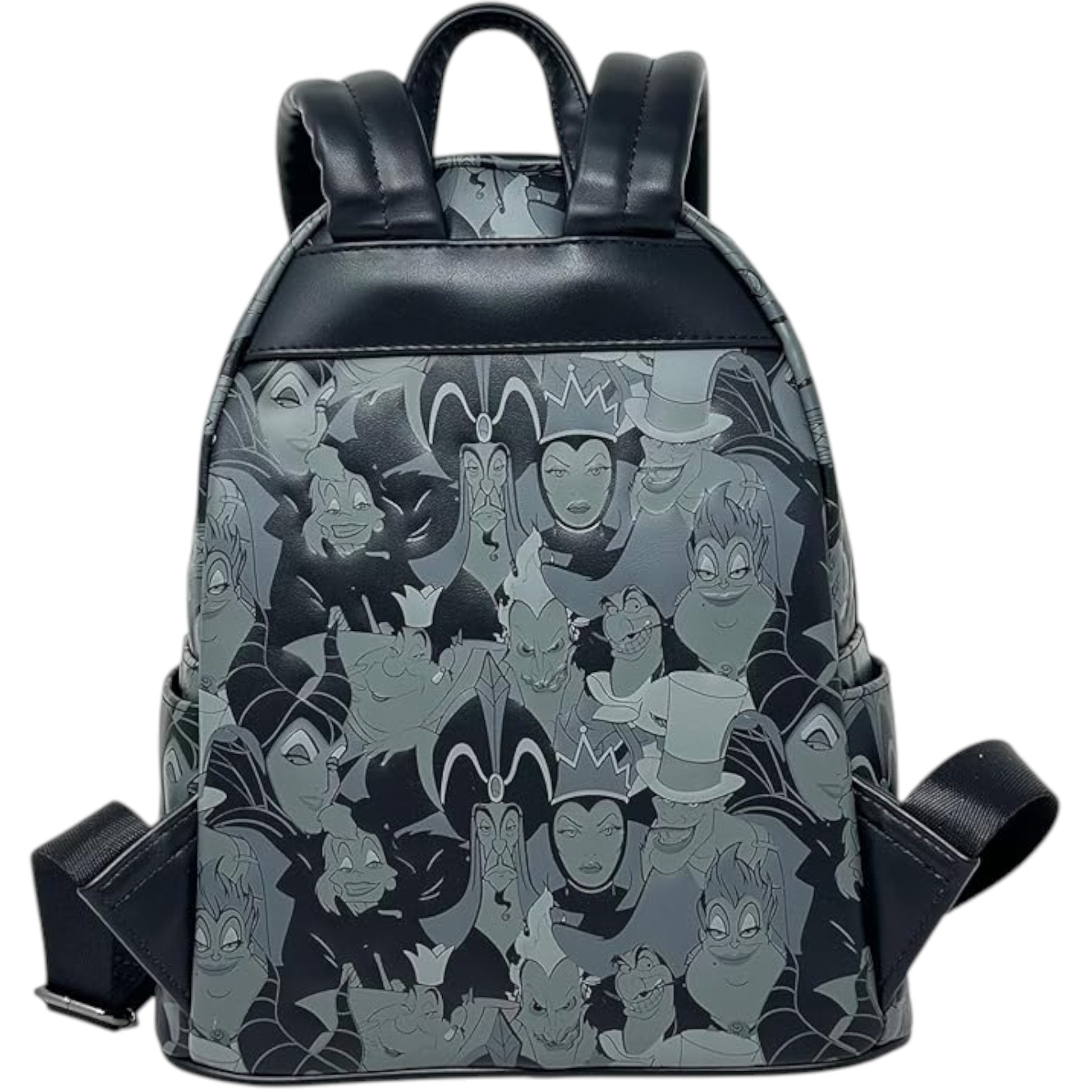 Backpack with Disney villain character pattern on a white background