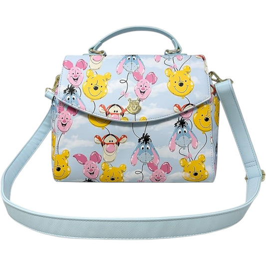 Winnie the Pooh Balloon Friends character handbag with a light blue strap on a white background
