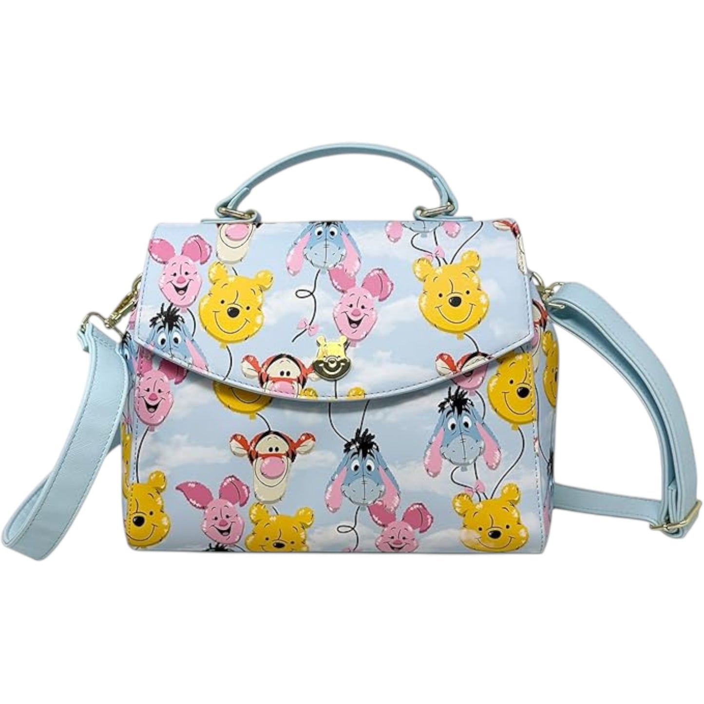 Handbag with Winnie the Pooh Balloon Friends character pattern on a white background