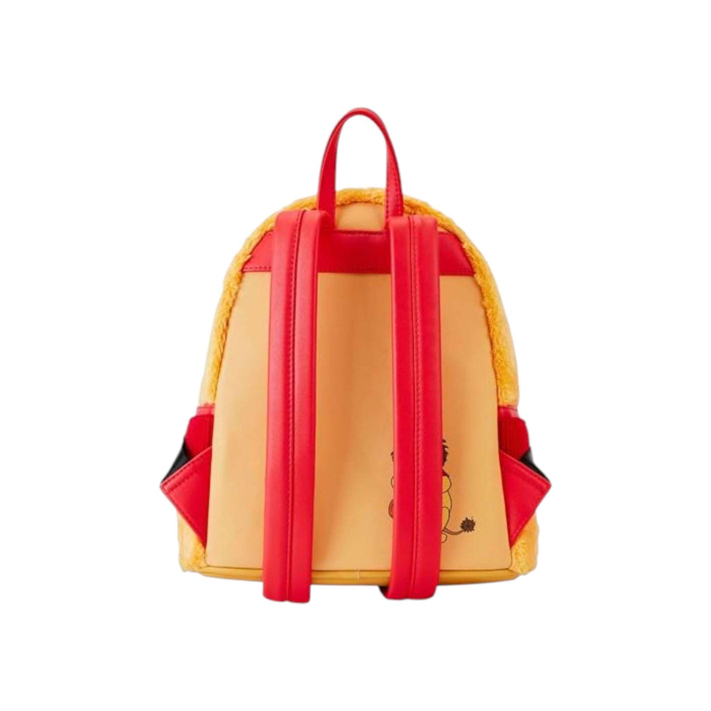 Backpack with red straps and a Winnie the Pooh  design on a white background